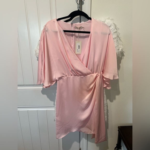 NWT Ramy Brook $445 Alexis Satin Faux Wrap Mini Dress Color Candy Pink - Size 4 - Picture 5 of 6